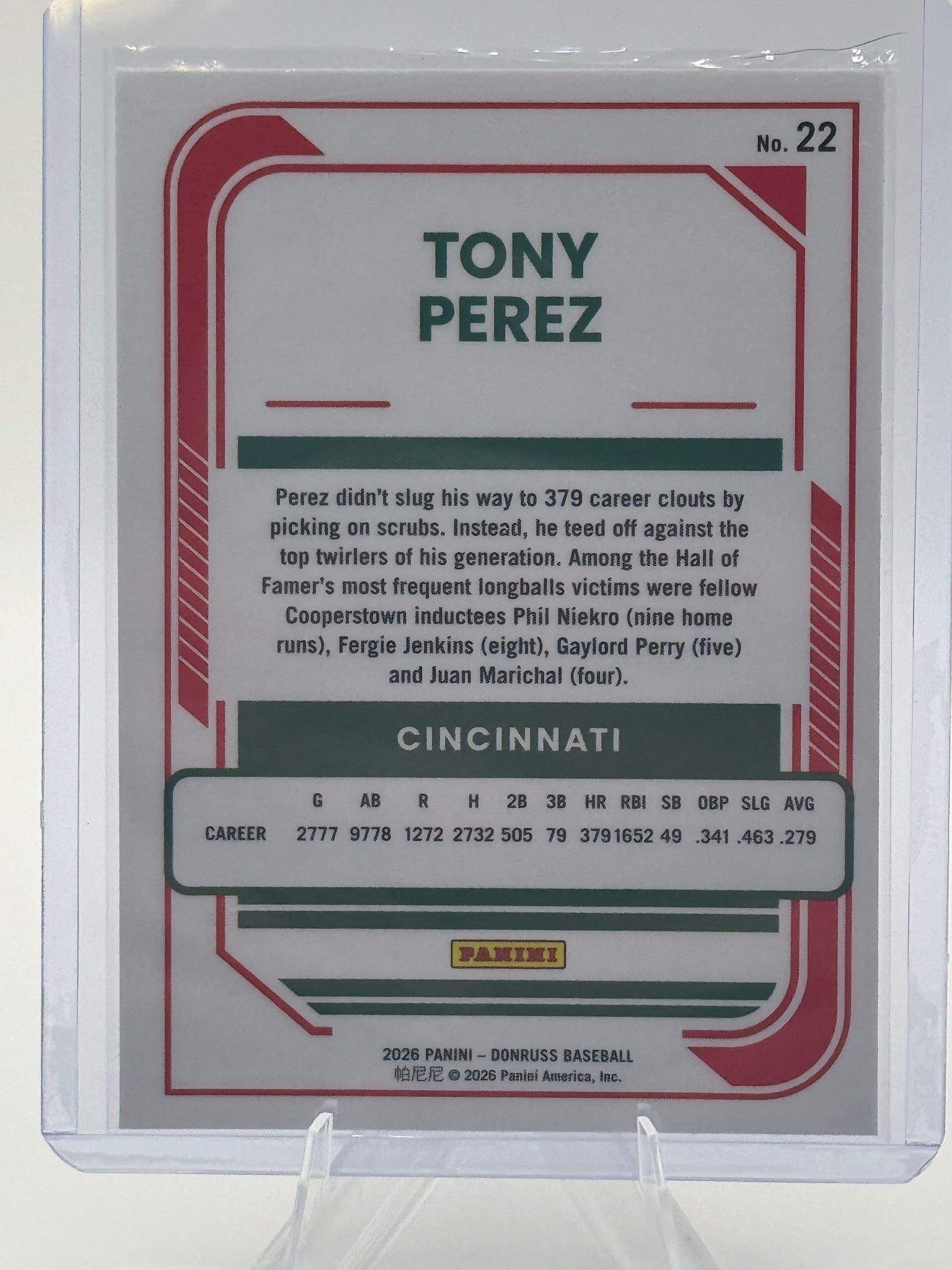 2026 Donruss Tony Perez #22 Optic Cincinnati Reds Near Mint or Better