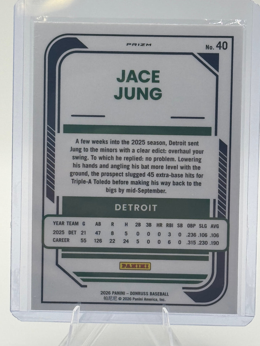 2026 Donruss Jace Jung #40 Optic Blue Velocity Detroit Tigers NM
