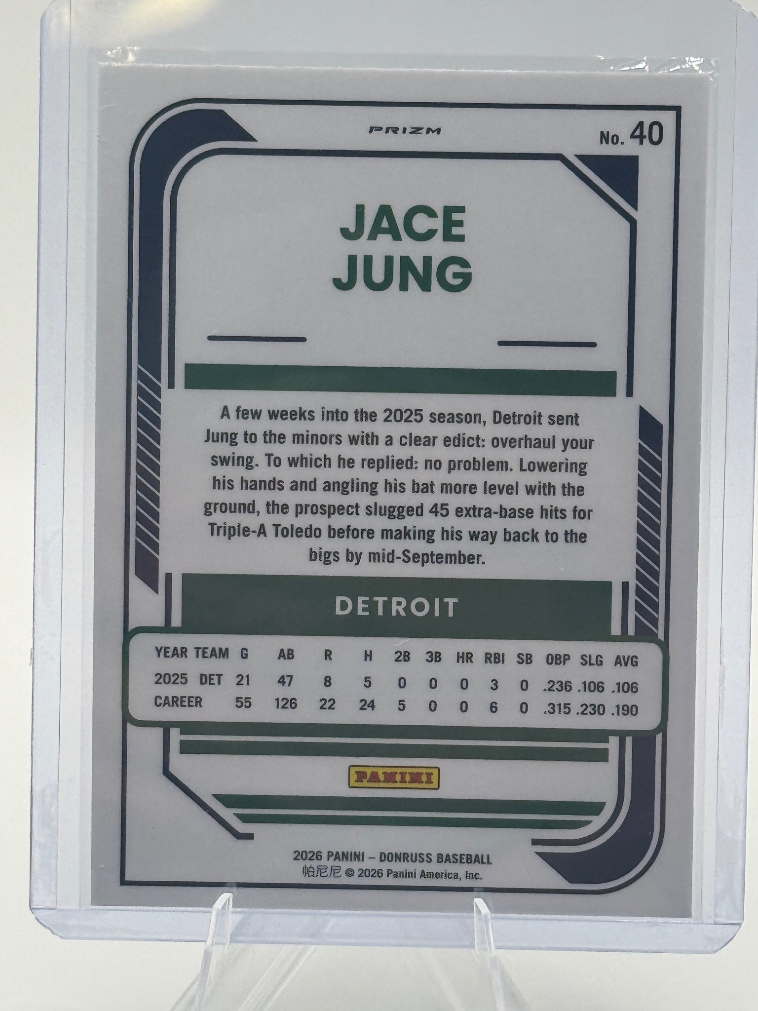 2026 Donruss Jace Jung #40 Optic Blue Velocity Detroit Tigers NM