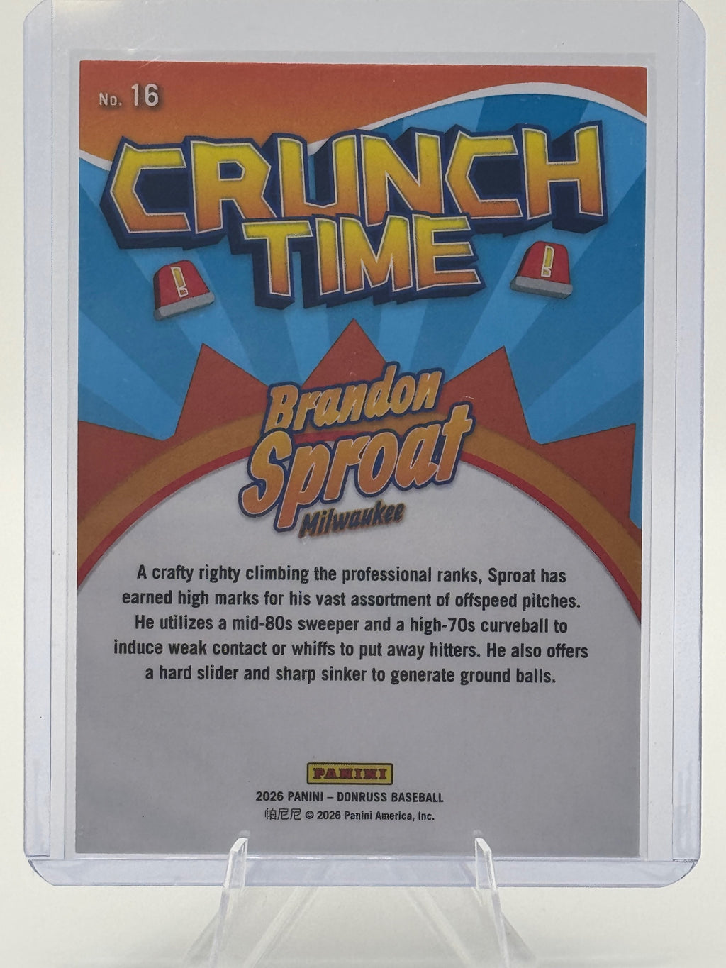 2026 Donruss Brandon Sproat #16 Crunch Time Milwaukee Brewers NM