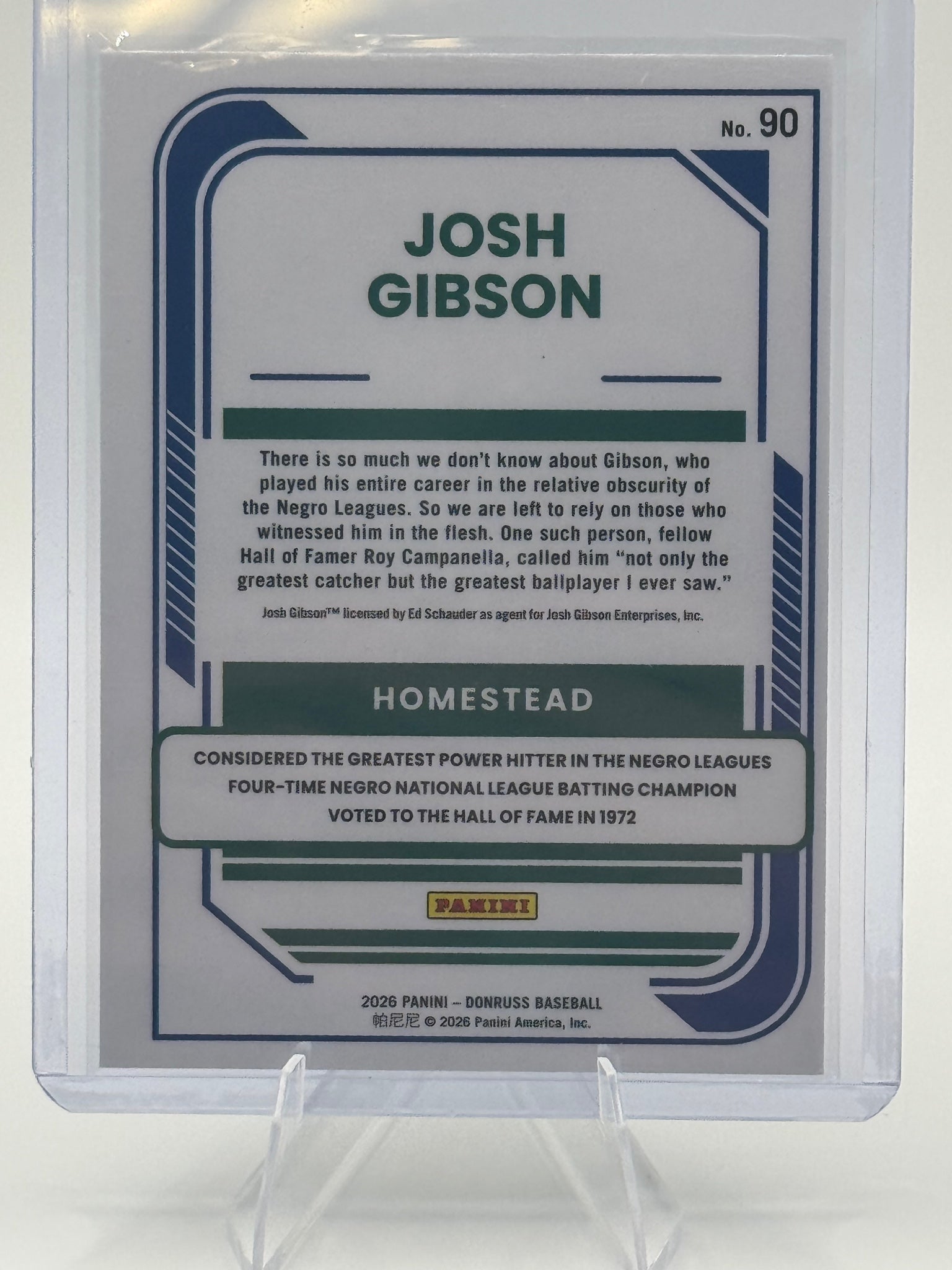 2026 Donruss Josh Gibson #90 Optic Homestead Grays Near Mint or Better