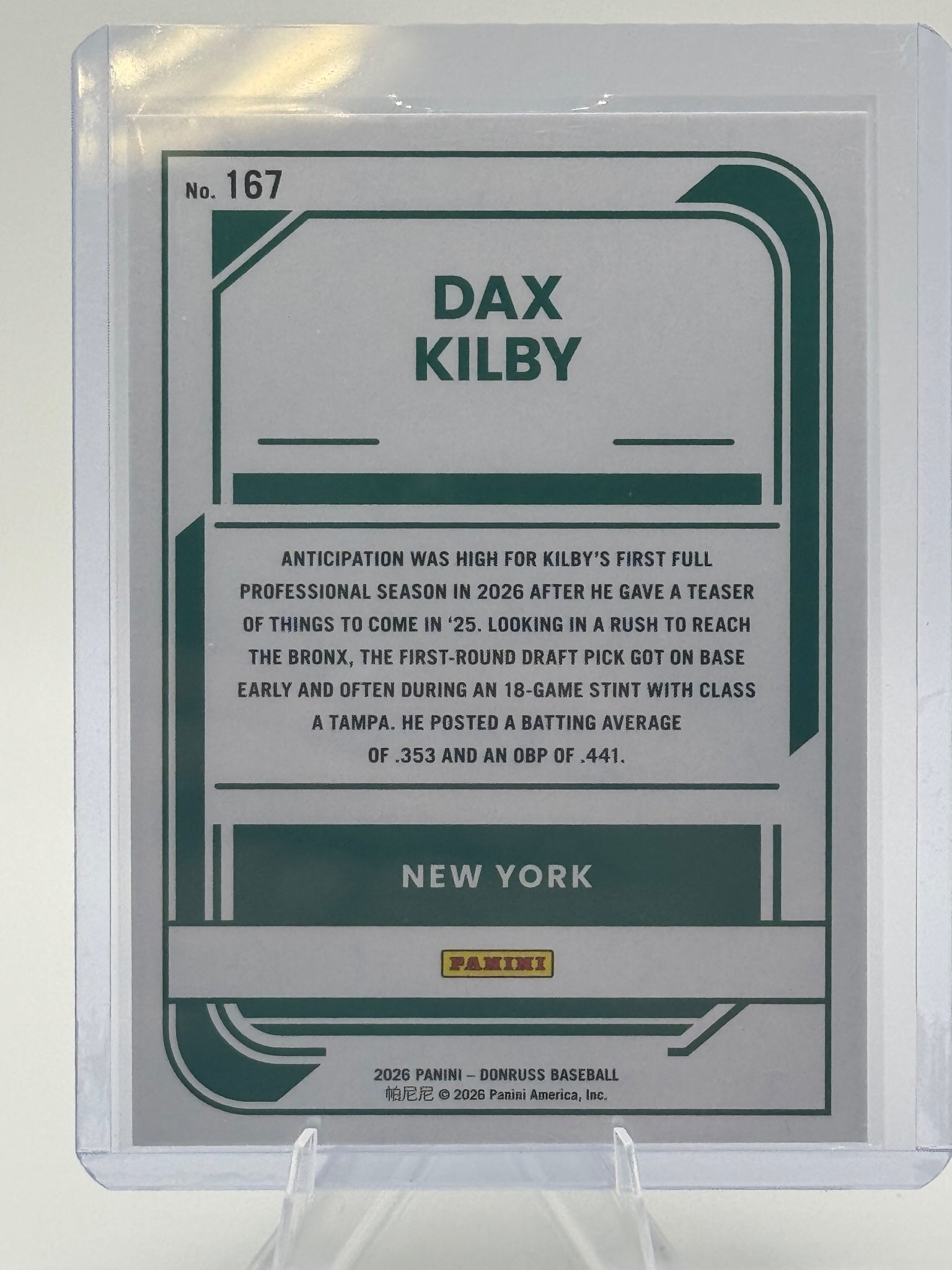 2026 Donruss Dax Kilby #167 Rockets New York Yankees Near Mint or Better