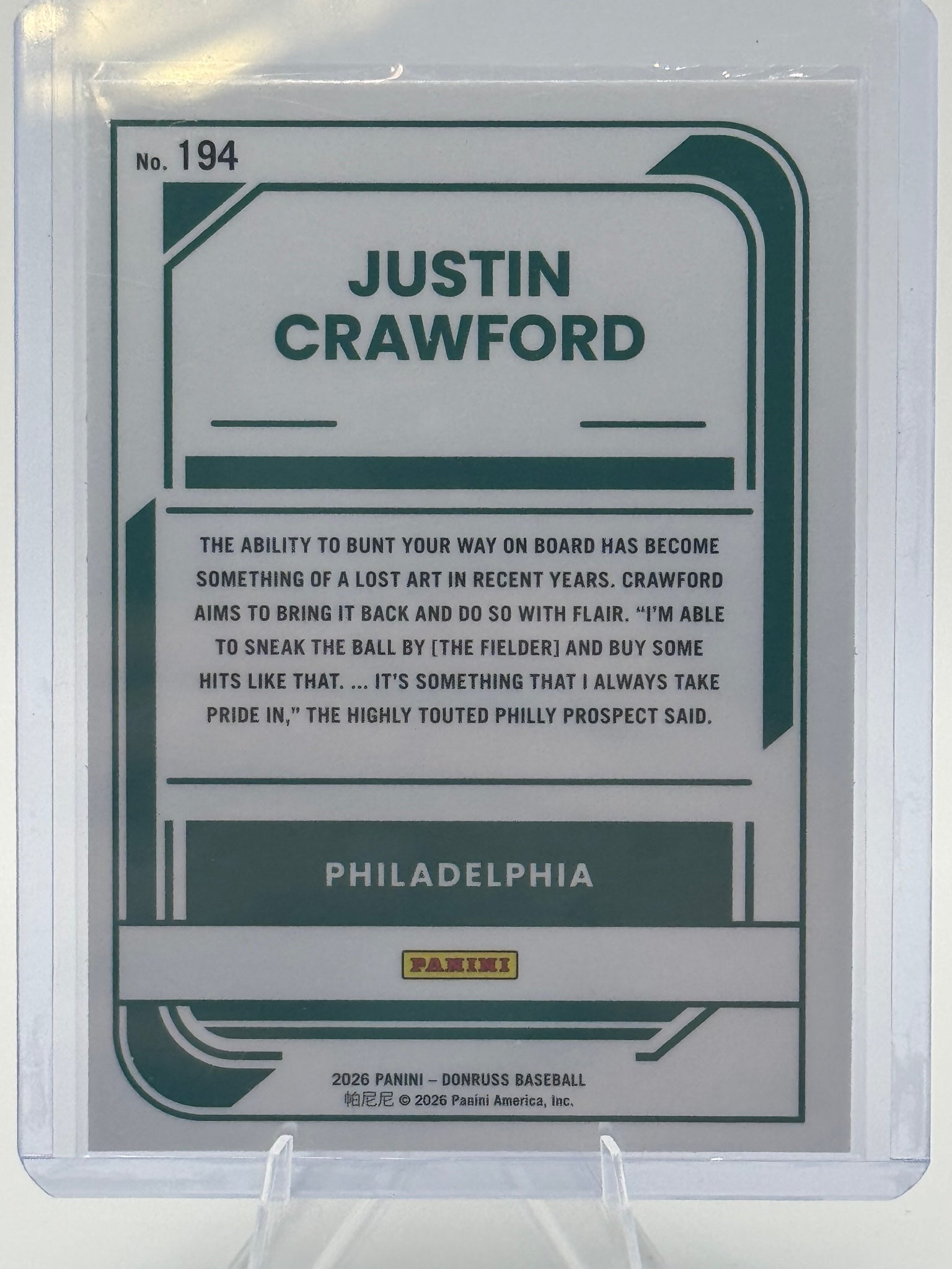 2026 Donruss Justin Crawford #194 Optic Philadelphia Phillies Near Mint