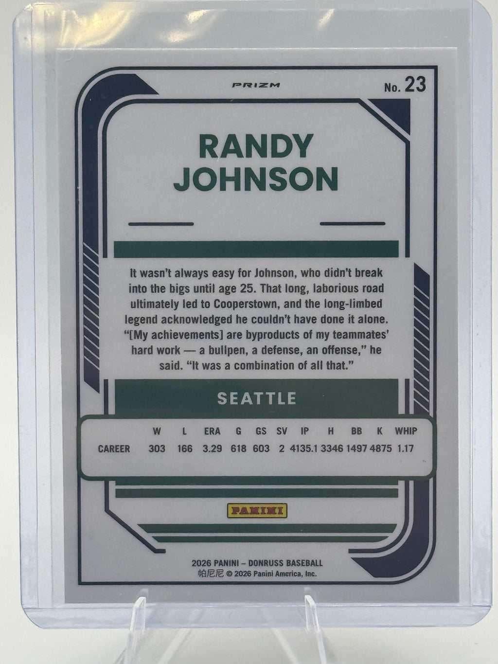 2026 Donruss Randy Johnson #23 Optic Orange Velocity Seattle Mariners Near Mint