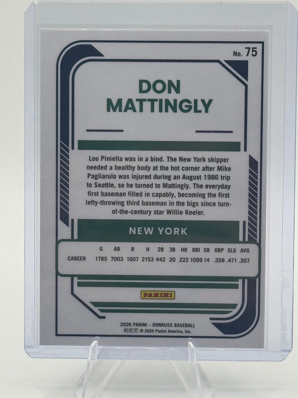 2026 Donruss Don Mattingly #75 Optic New York Yankees Near Mint or Better