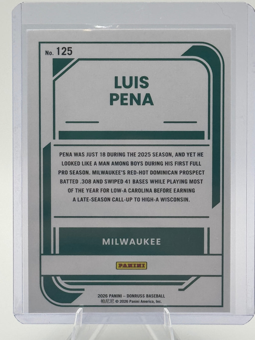 2026 Donruss Luis Pena #125 Rockets Milwaukee Brewers Near Mint or Better