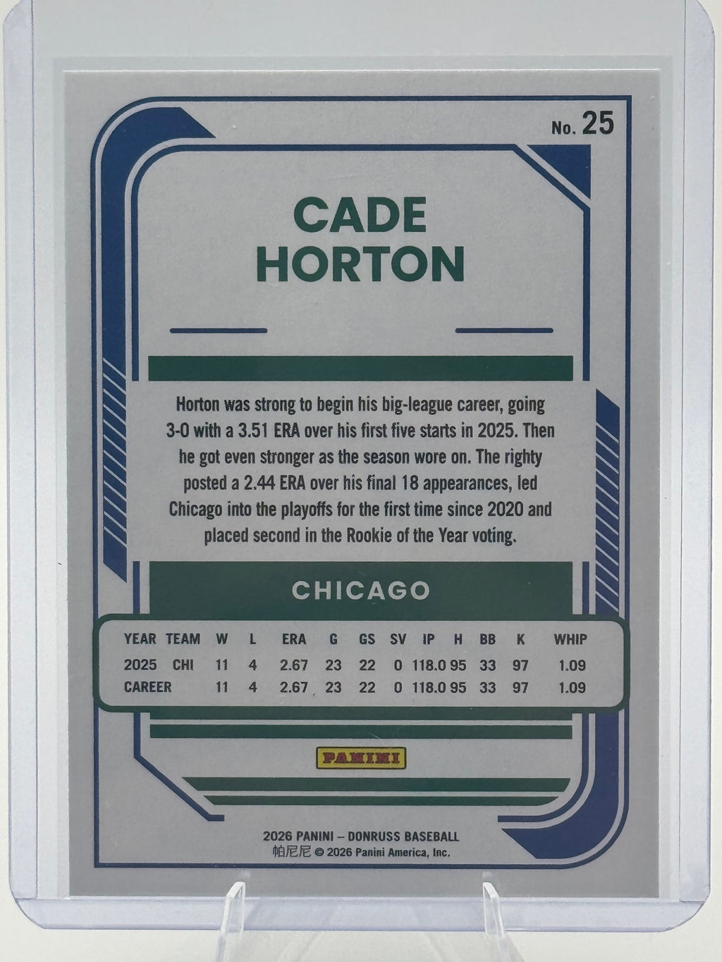 2026 Donruss Cade Horton #25 Red and Blue Chicago Cubs Near Mint or Better