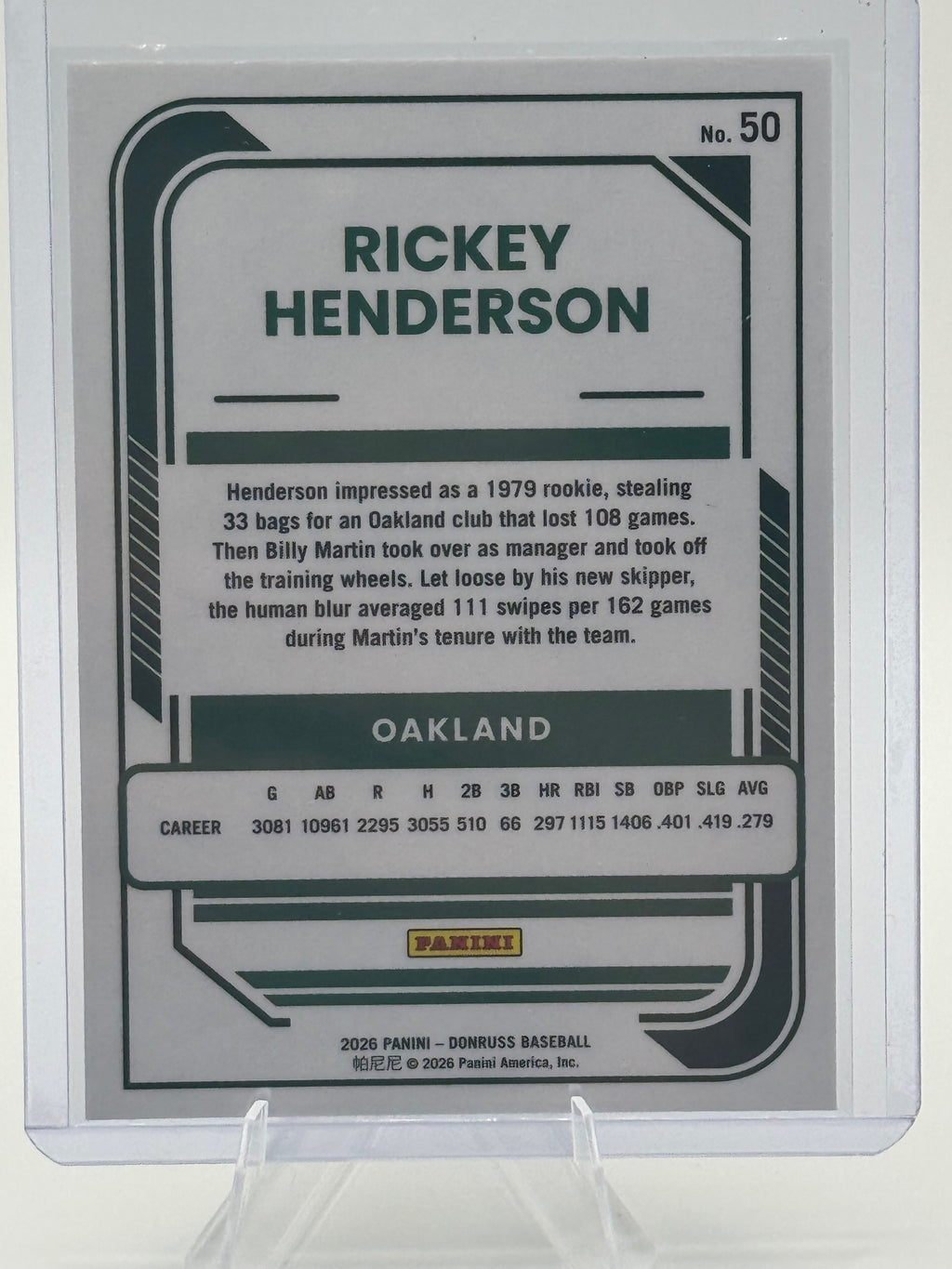 2026 Donruss Rickey Henderson #50 Optic Oakland Athletics Near Mint or Better