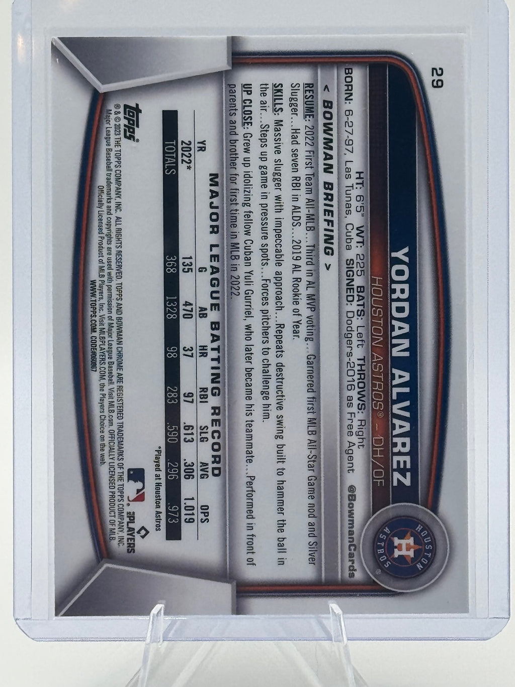 2023 Bowman Yordan Alvarez #29 Mojo Refractors Houston Astros NM