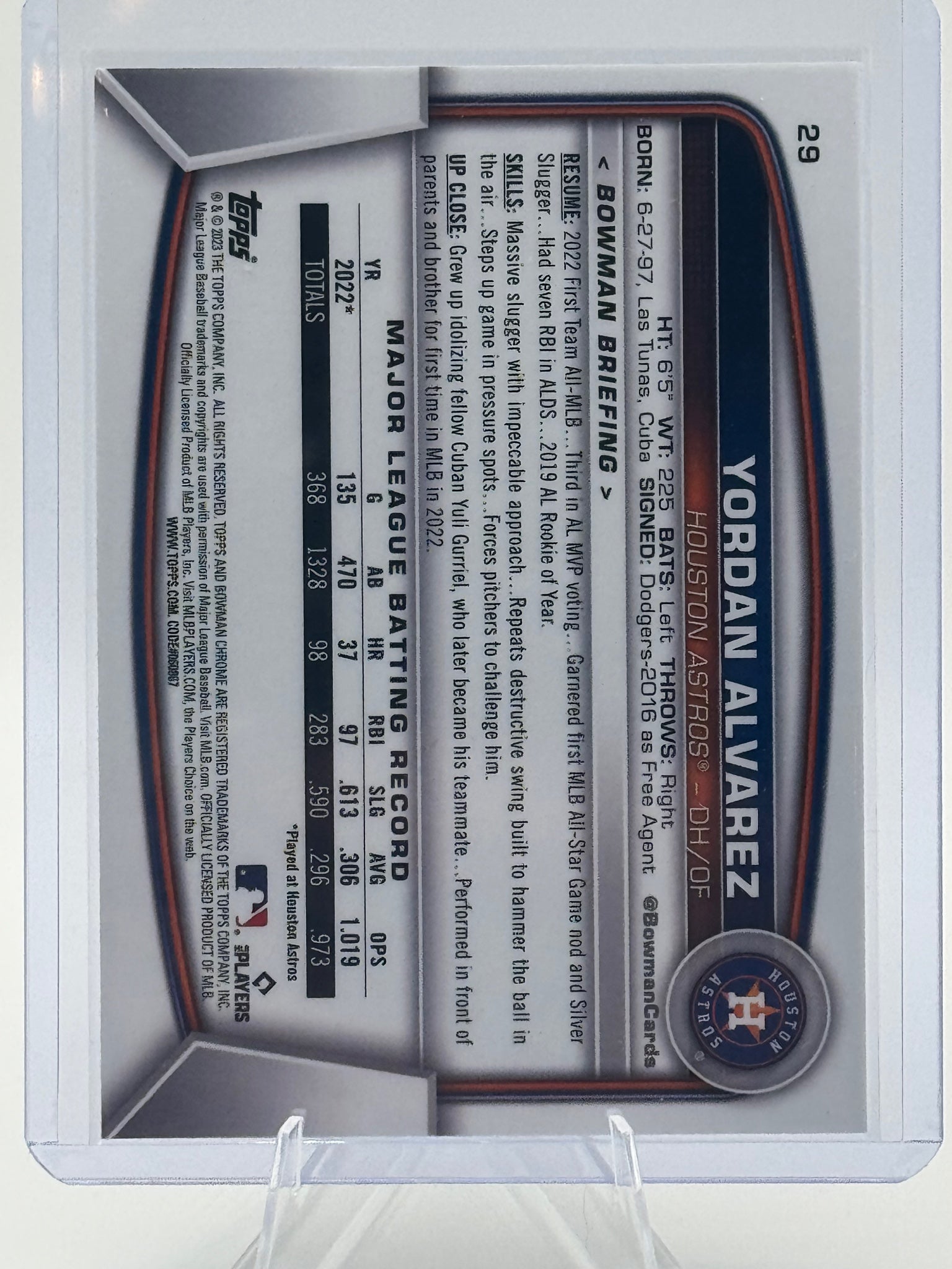 2023 Bowman Yordan Alvarez #29 Mojo Refractors Houston Astros NM