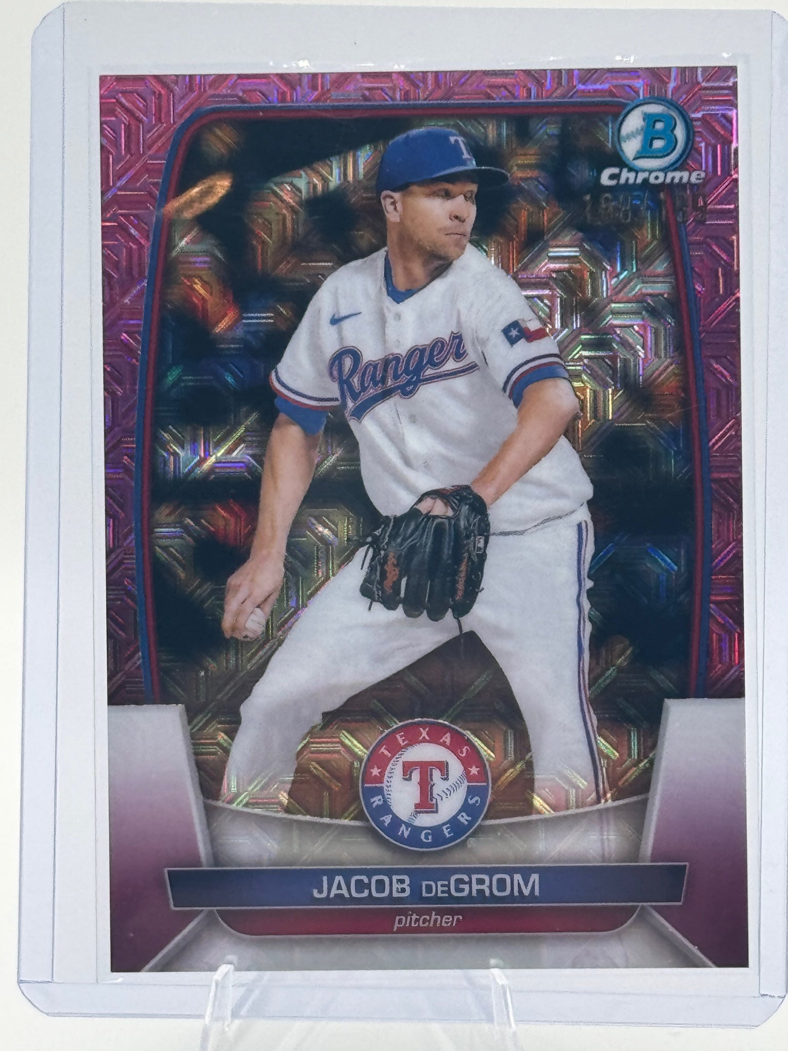 2023 Bowman Jacob deGrom #54 Mojo Pink Refractors /199 Texas Rangers NM