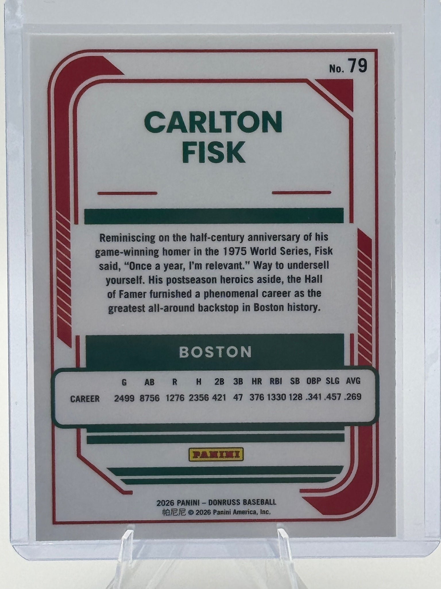 2026 Donruss Carlton Fisk #79 Optic Boston Red Sox Near Mint or Better