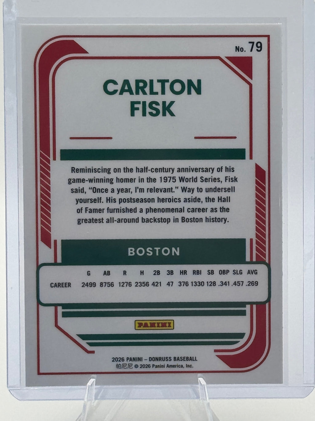 2026 Donruss Carlton Fisk #79 Optic Boston Red Sox Near Mint or Better