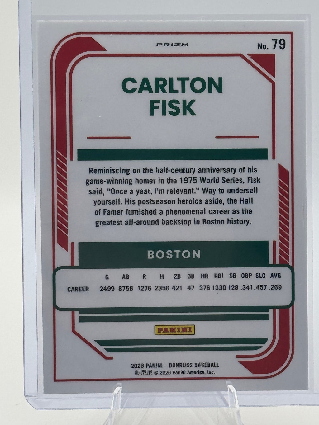 2026 Donruss Carlton Fisk #79 Optic Orange Velocity Boston Red Sox Near Mint