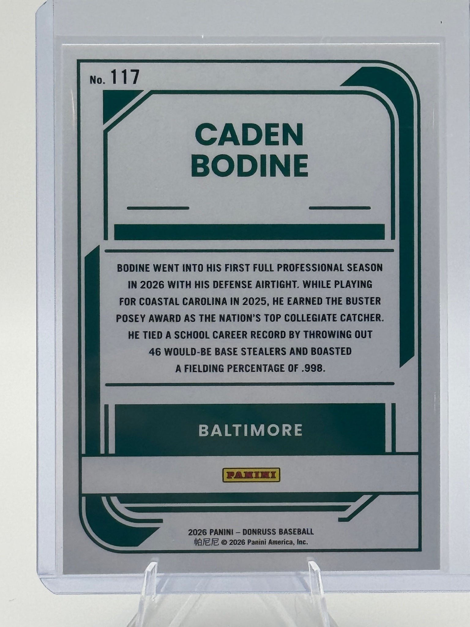 2026 Donruss Caden Bodine #117 Red and Blue Baltimore Orioles Near Mint