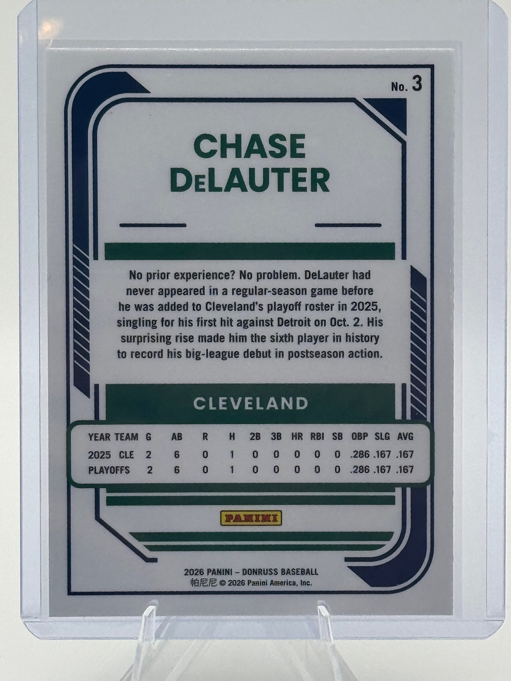 2026 Donruss Chase DeLauter #3 Optic Cleveland Guardians Near Mint or Better