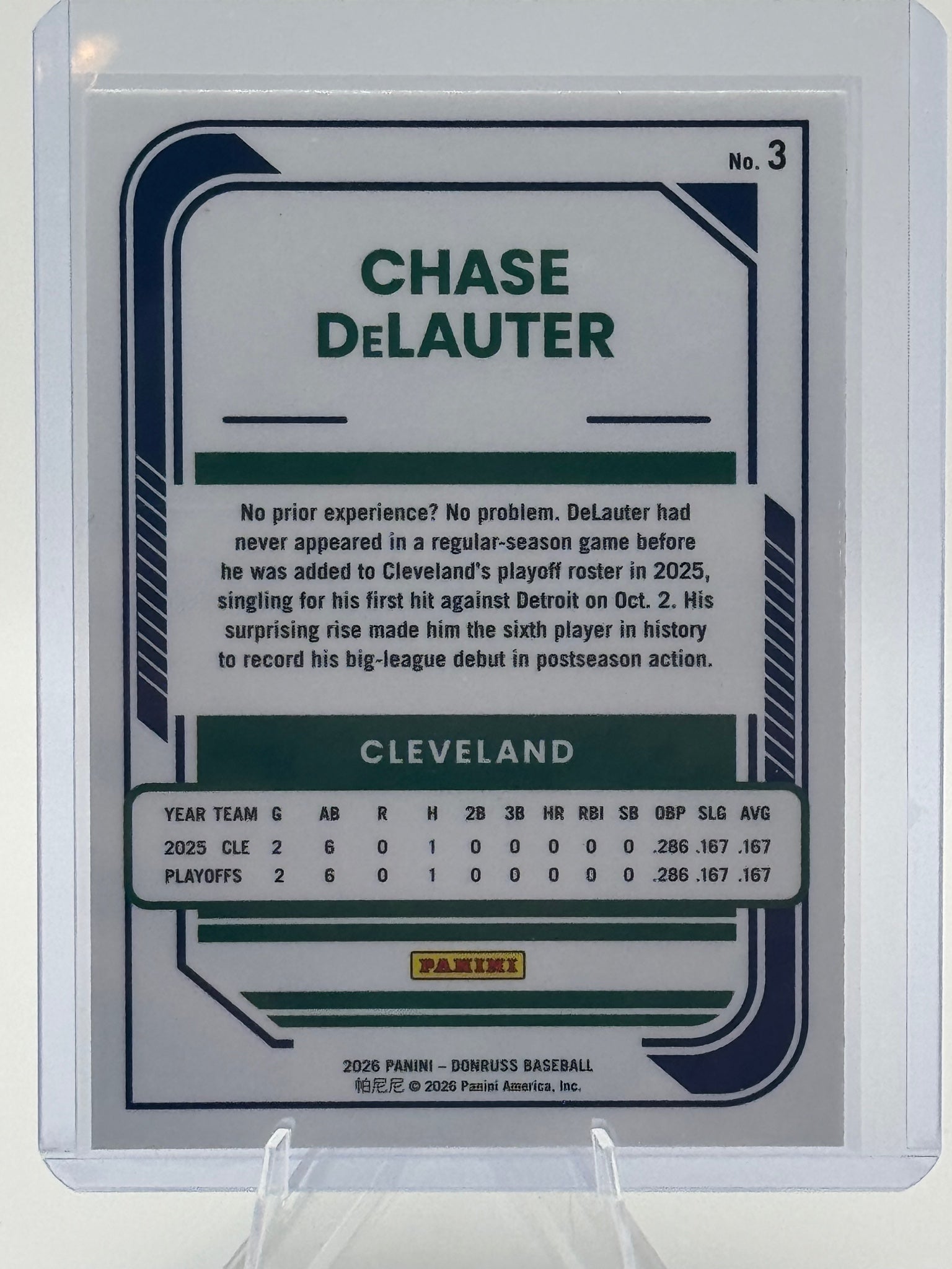 2026 Donruss Chase DeLauter #3 Optic Cleveland Guardians Near Mint or Better