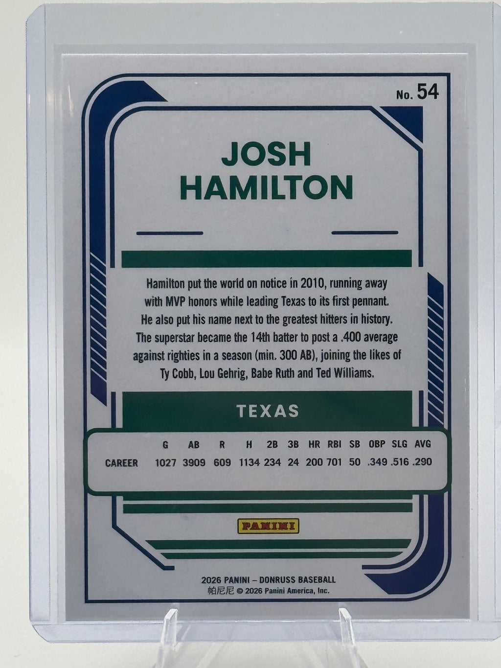 2026 Donruss Josh Hamilton #54 Red and Blue Texas Rangers Near Mint or Better