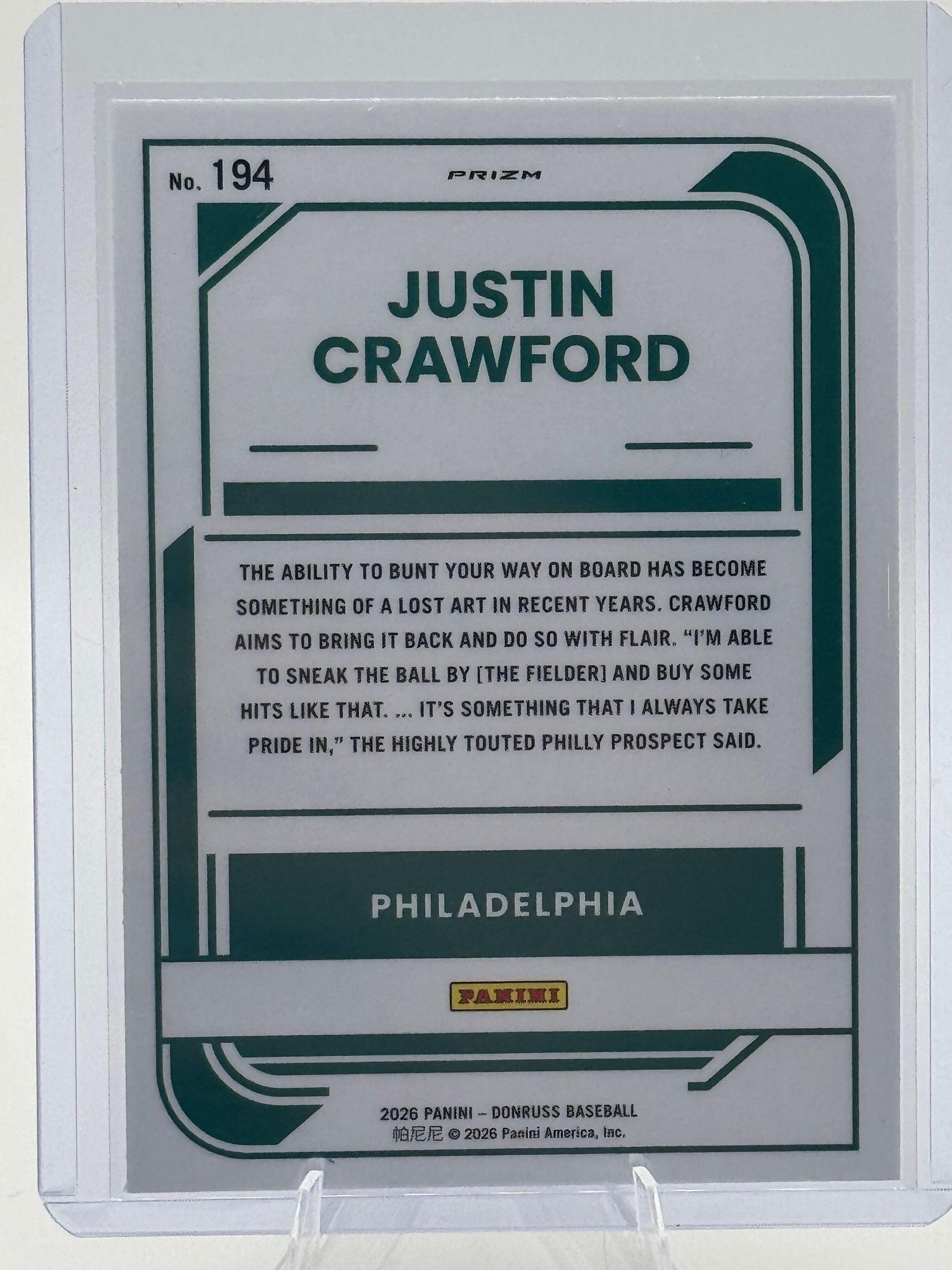 2026 Donruss Justin Crawford #194 Optic Orange Velocity Philadelphia Phillies NM