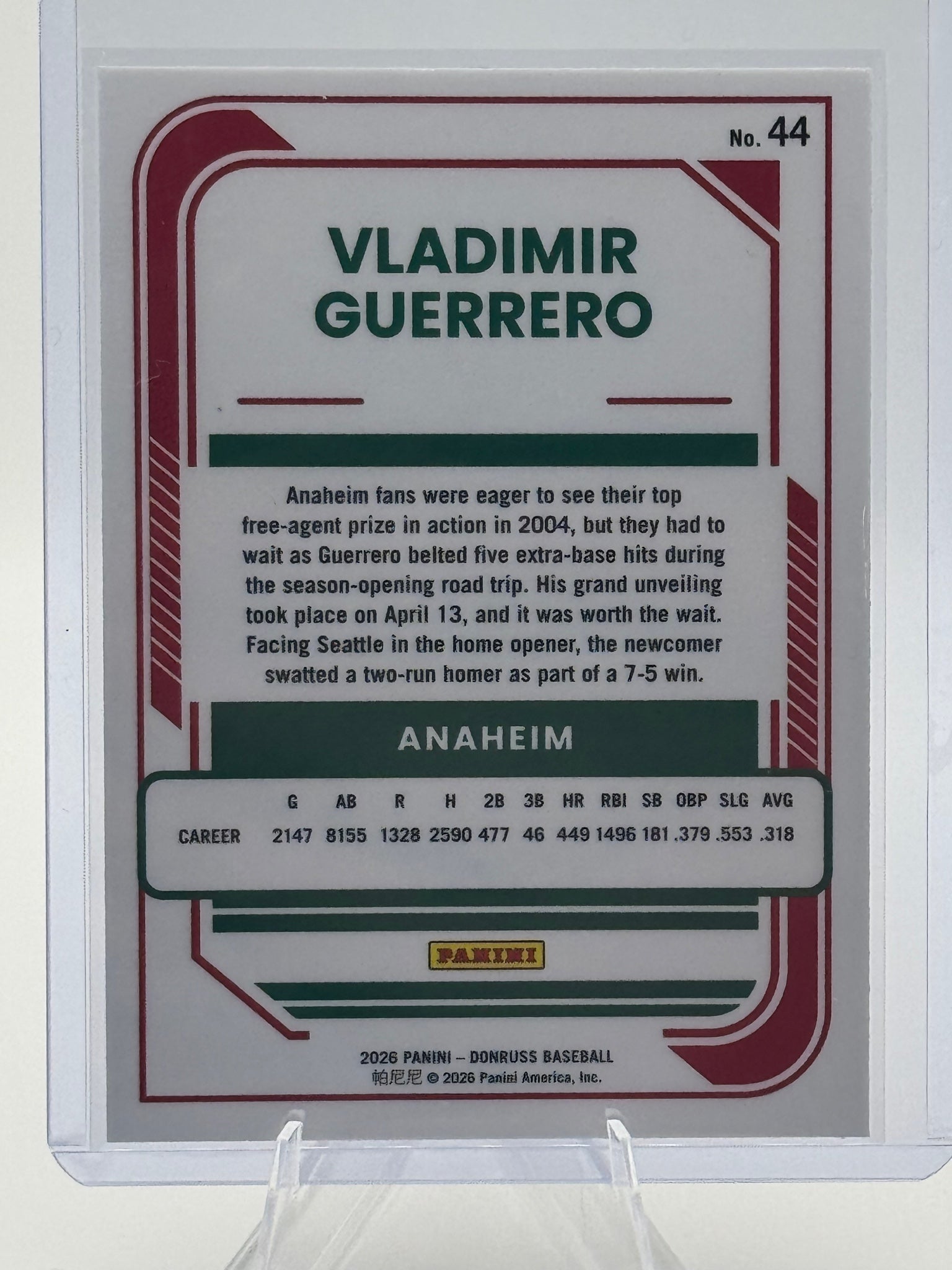 2026 Donruss Vladimir Guerrero #44 Optic Anaheim Angels Near Mint or Better