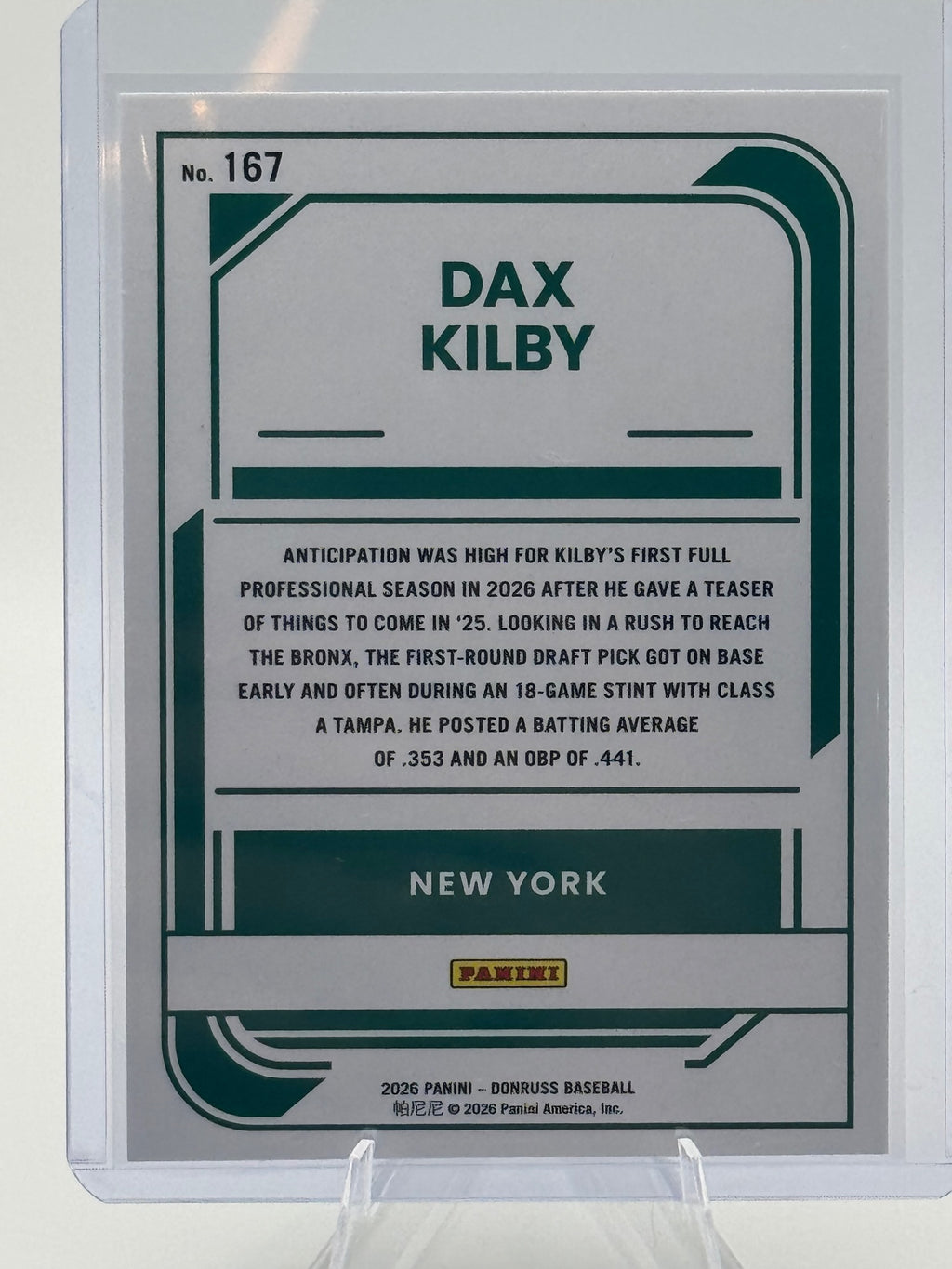 2026 Donruss Dax Kilby #167 Rockets New York Yankees Near Mint or Better