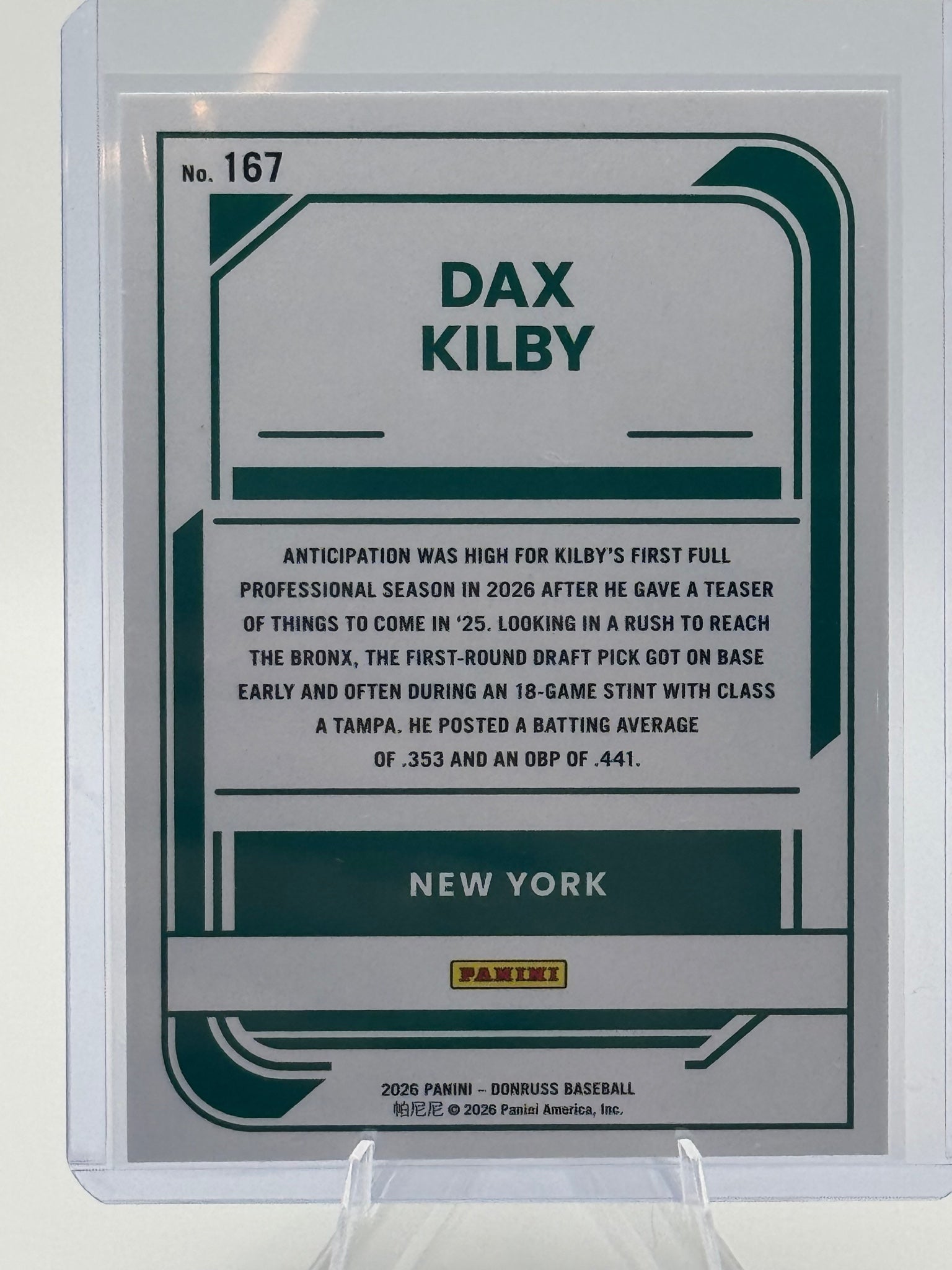 2026 Donruss Dax Kilby #167 Rockets New York Yankees Near Mint or Better
