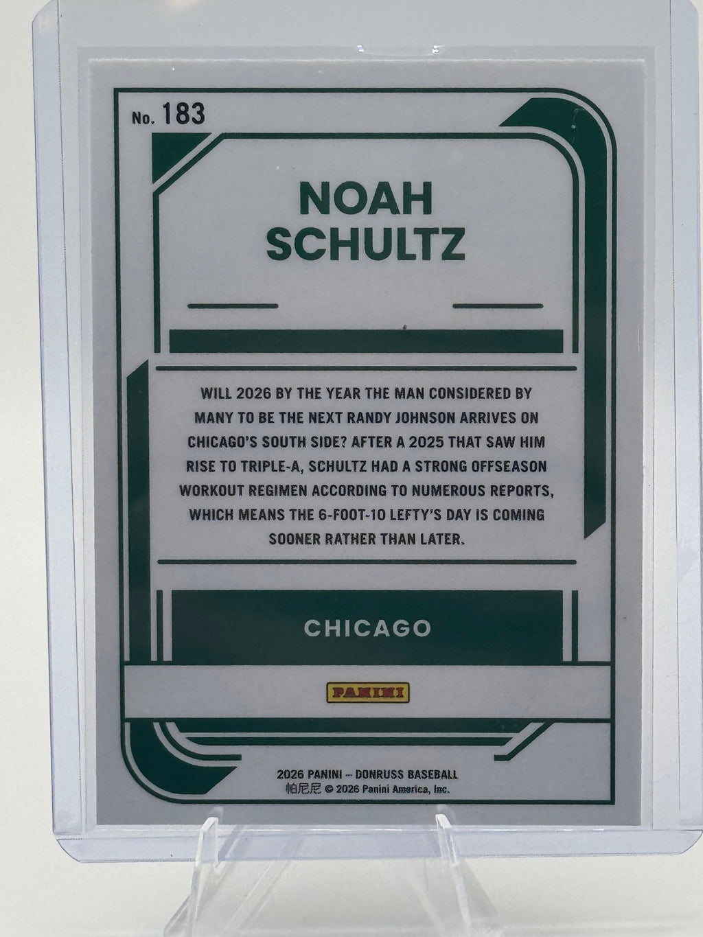2026 Donruss Noah Schultz #183 Optic Chicago White Sox Near Mint or Better
