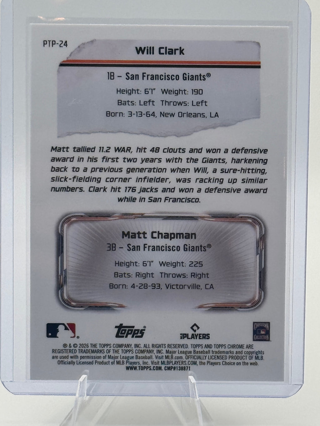 2026 Topps Chrome Will Clark / Matt Chapman #PTP-24 Past to Present Giants NM