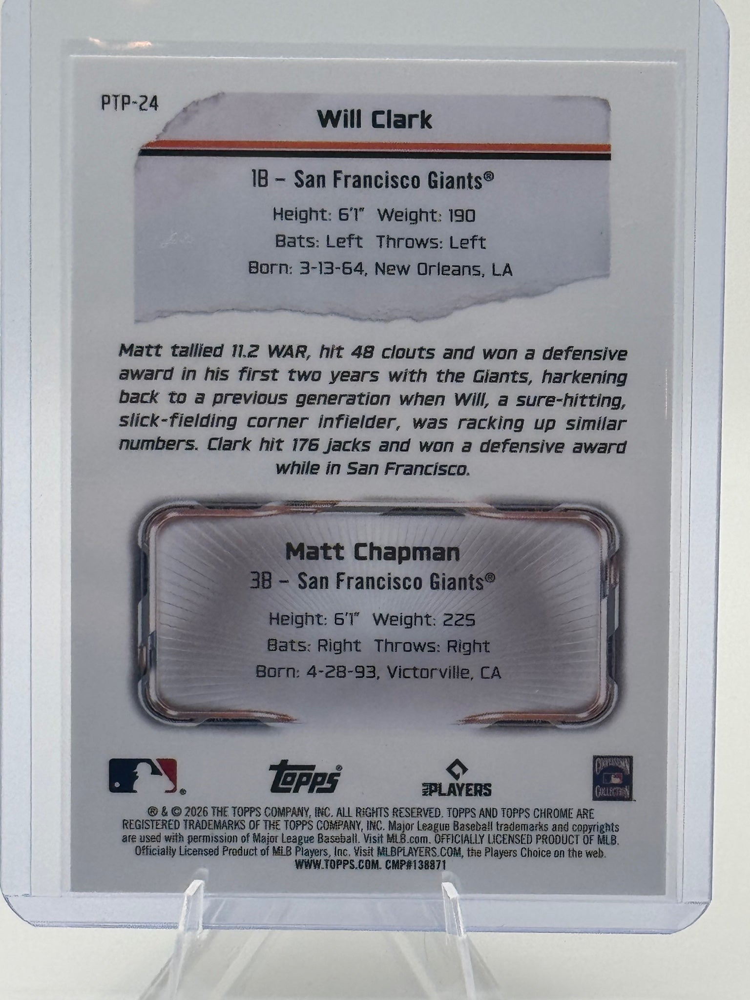 2026 Topps Chrome Will Clark / Matt Chapman #PTP-24 Past to Present Giants NM