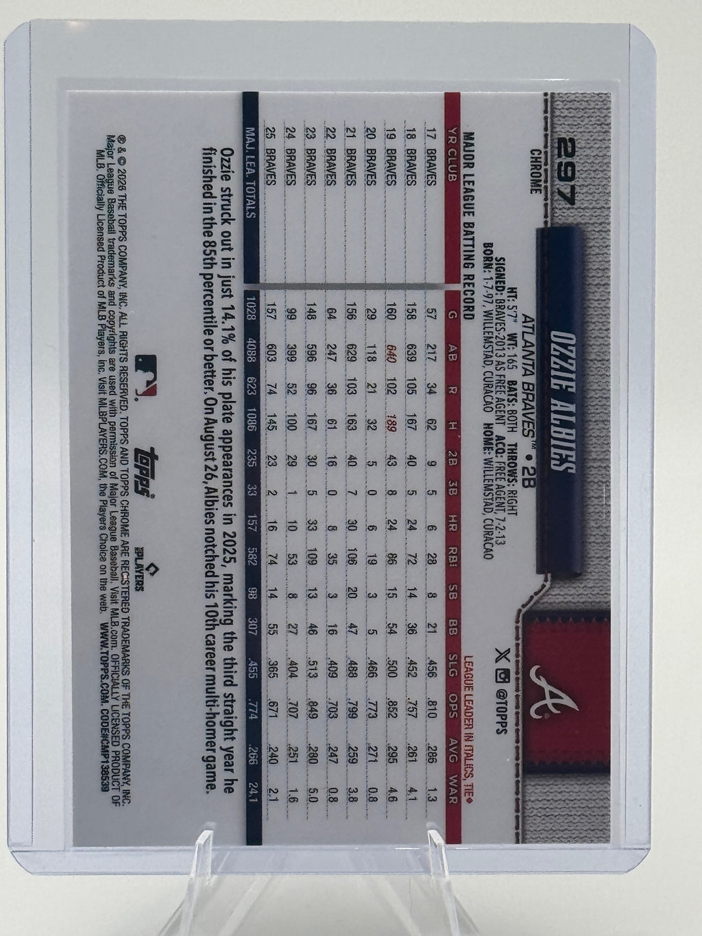 2026 Topps Chrome Ozzie Albies #297 Atlanta Braves Near Mint or Better