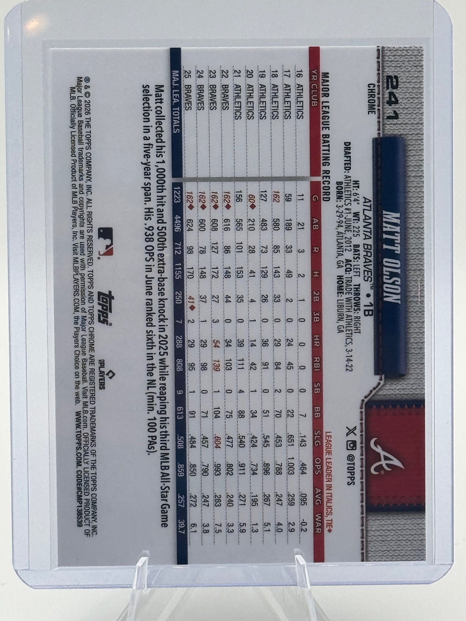 2026 Topps Chrome Matt Olson #241 X-Fractors Atlanta Braves Near Mint or Better