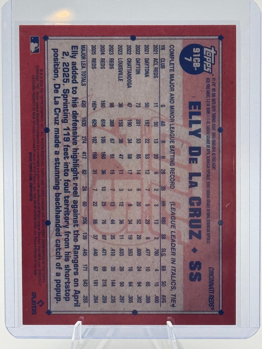 2026 Topps Chrome Elly De La Cruz #91CB-7 1991 Cincinnati Reds Near Mint