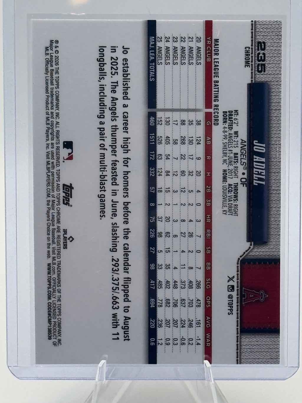 2026 Topps Chrome Jo Adell #235 Los Angeles Angels Near Mint or Better