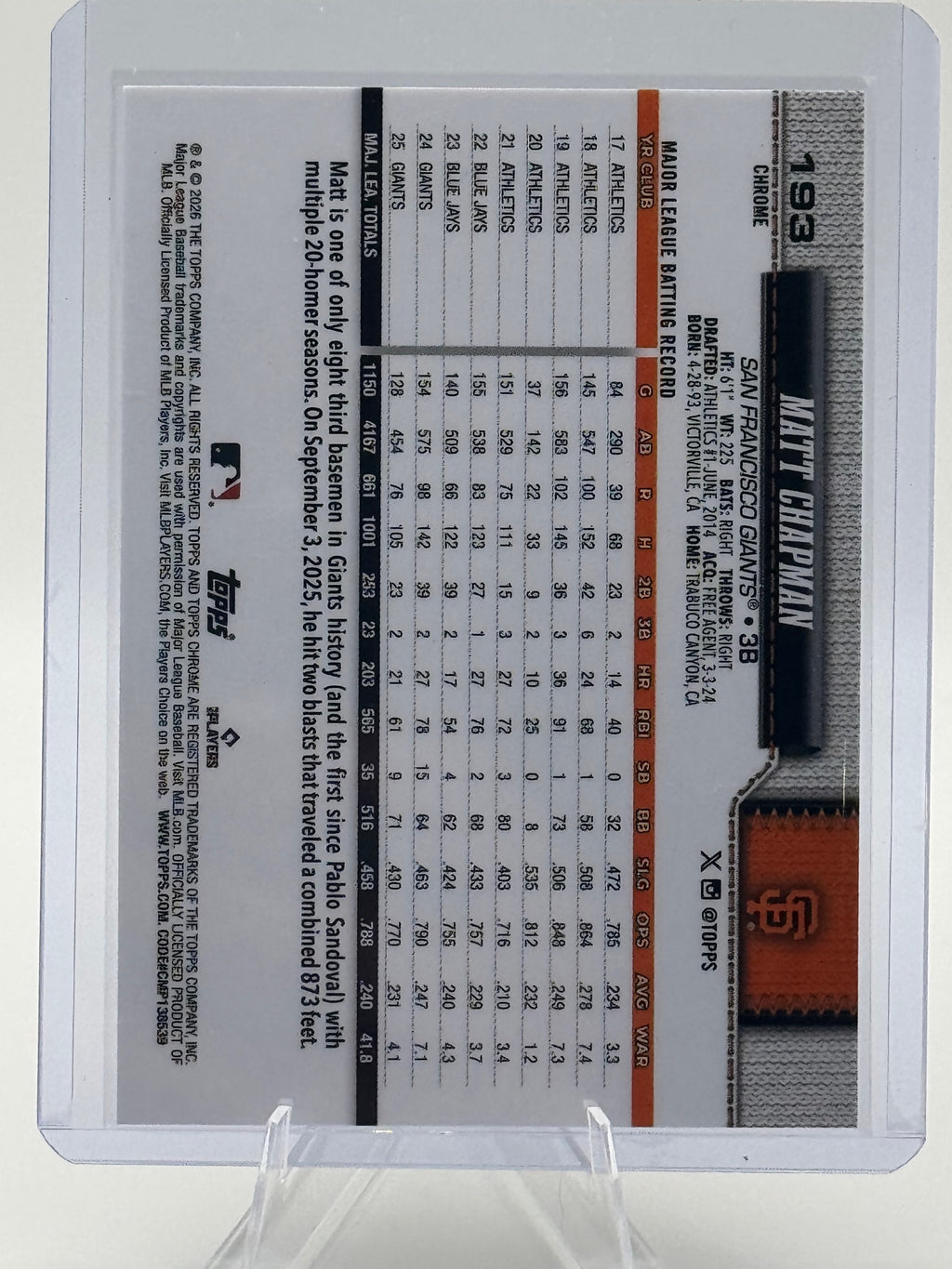 2026 Topps Chrome Matt Chapman #193 X-Fractors San Francisco Giants Near Mint