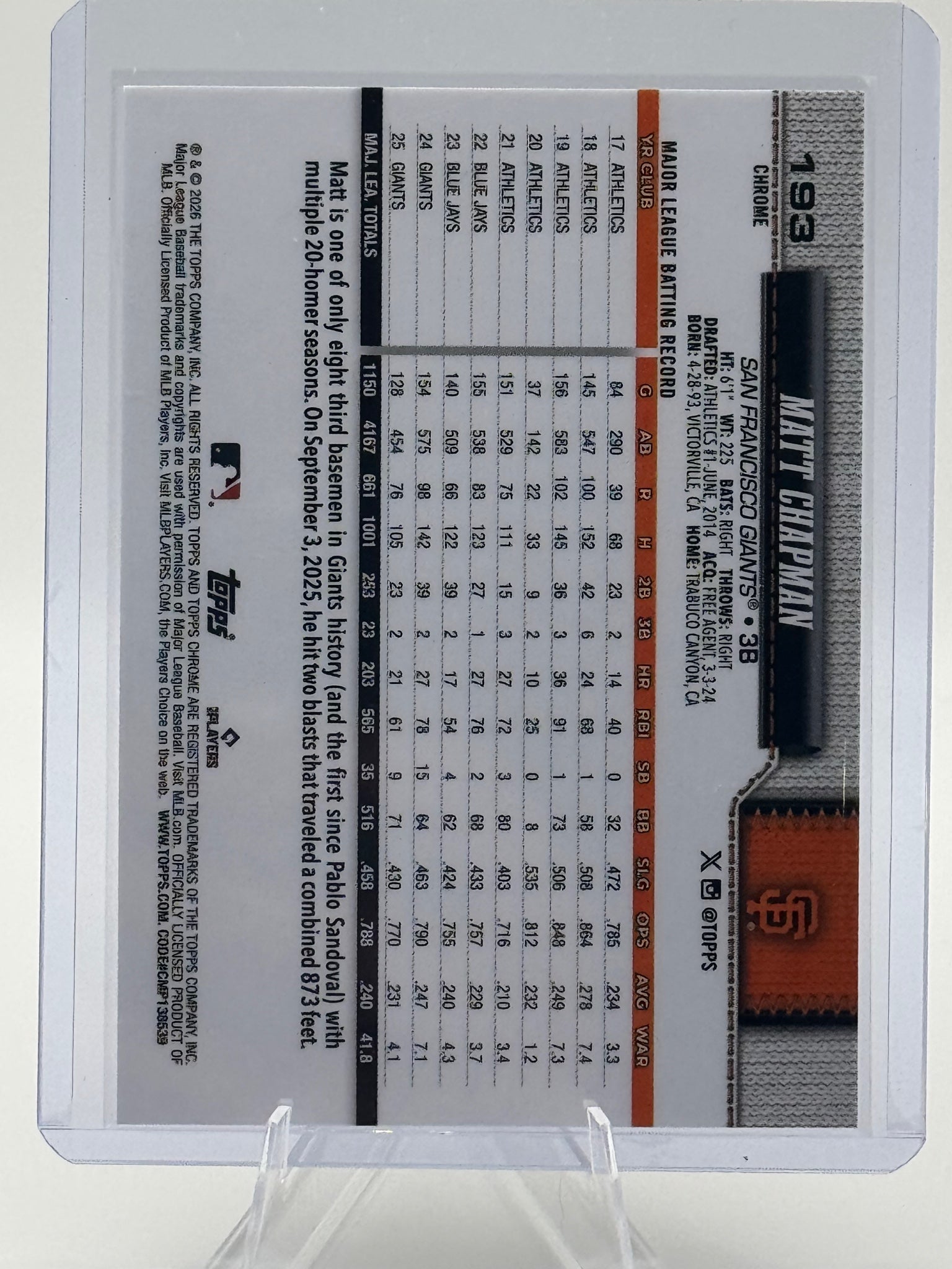 2026 Topps Chrome Matt Chapman #193 X-Fractors San Francisco Giants Near Mint