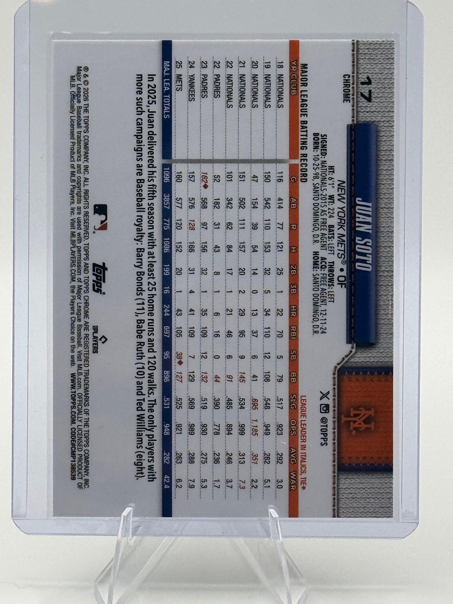 2026 Topps Chrome Juan Soto #17 X-Fractors New York Mets Near Mint or Better