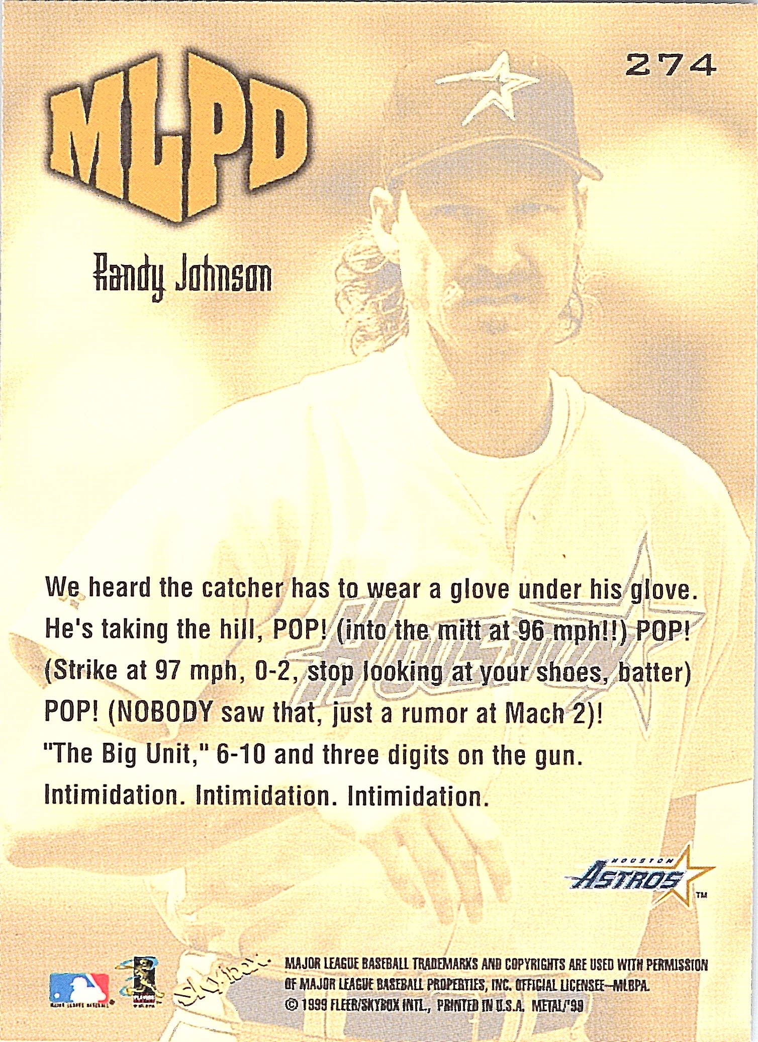 1999 Metal Universe Randy Johnson #274 Houston Astros Excellent
