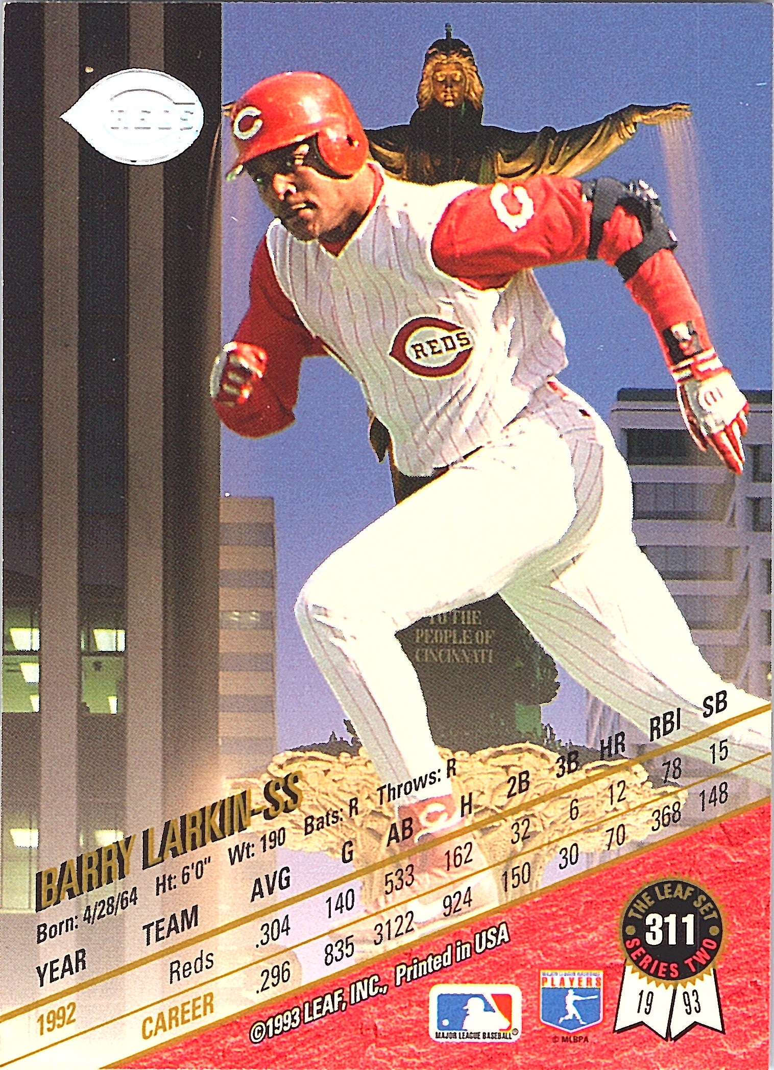 1993 Leaf Barry Larkin #311 Cincinnati Reds Excellent