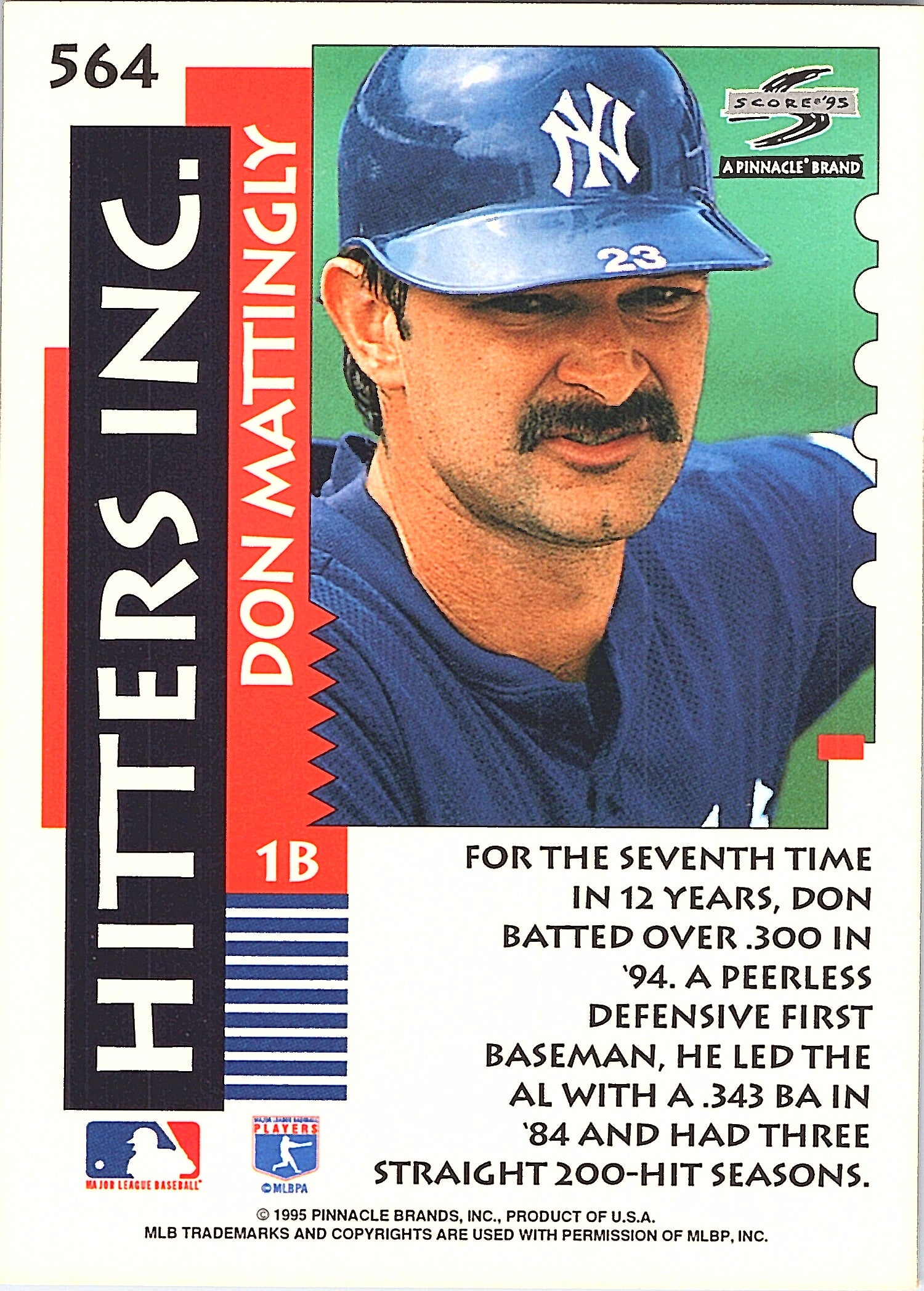 1995 Score Don Mattingly #564 New York Yankees Excellent