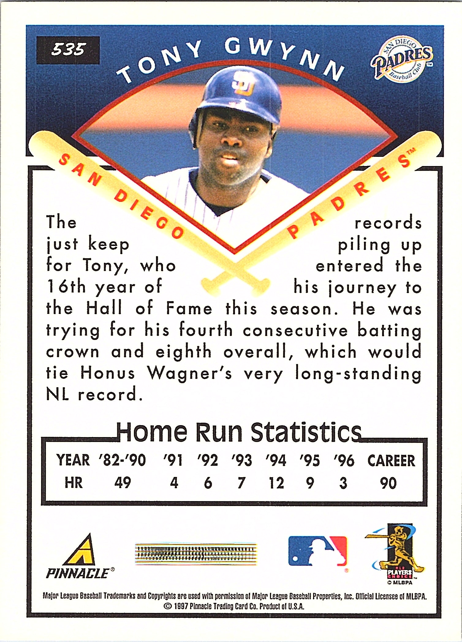 1997 Score Tony Gwynn #535 San Diego Padres Excellent