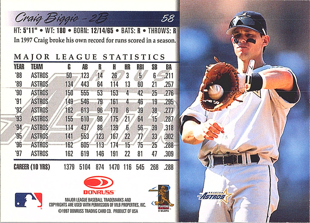 1998 Donruss Craig Biggio #58 Houston Astros Excellent