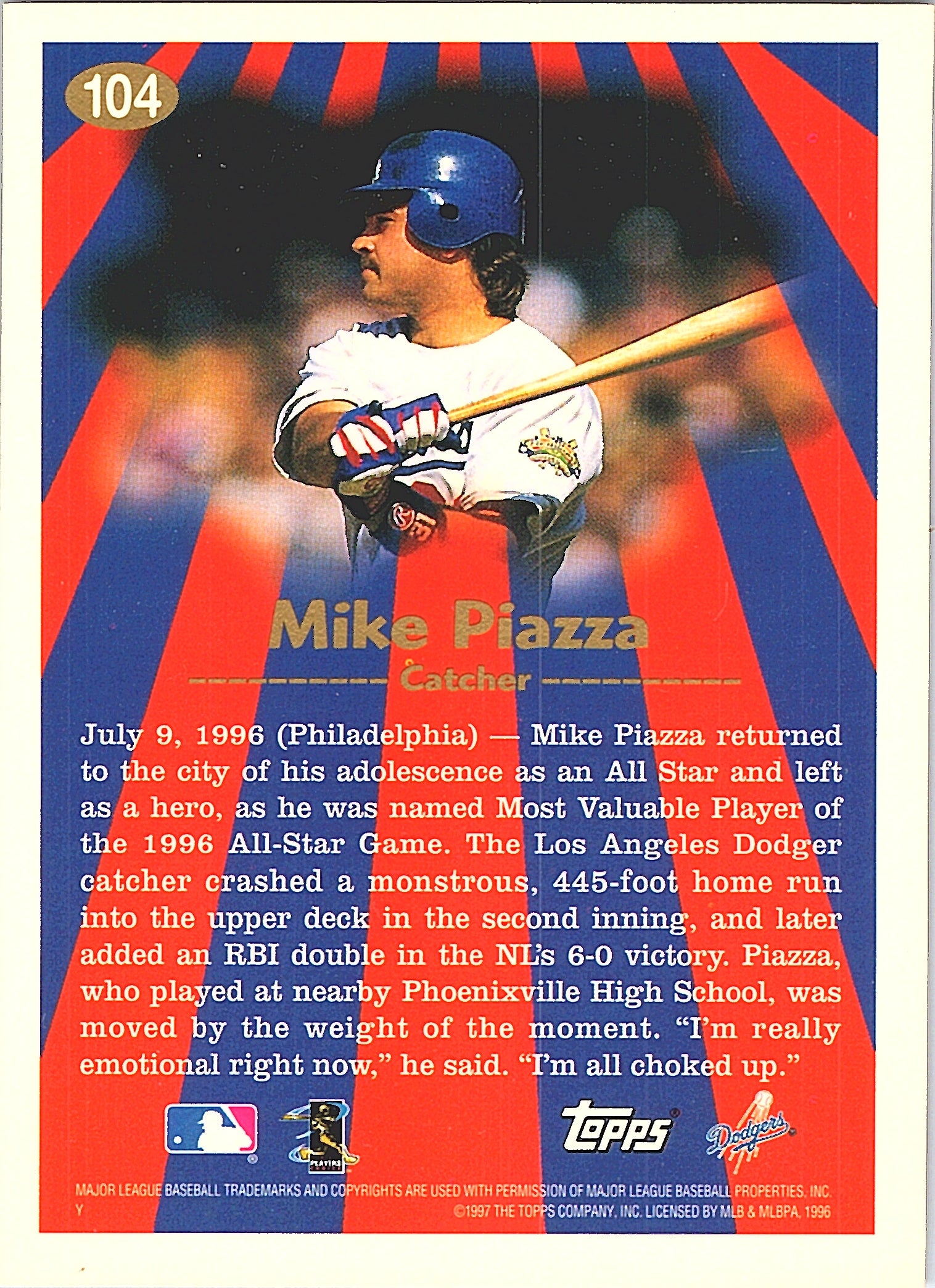1997 Topps Mike Piazza #104 Los Angeles Dodgers Excellent