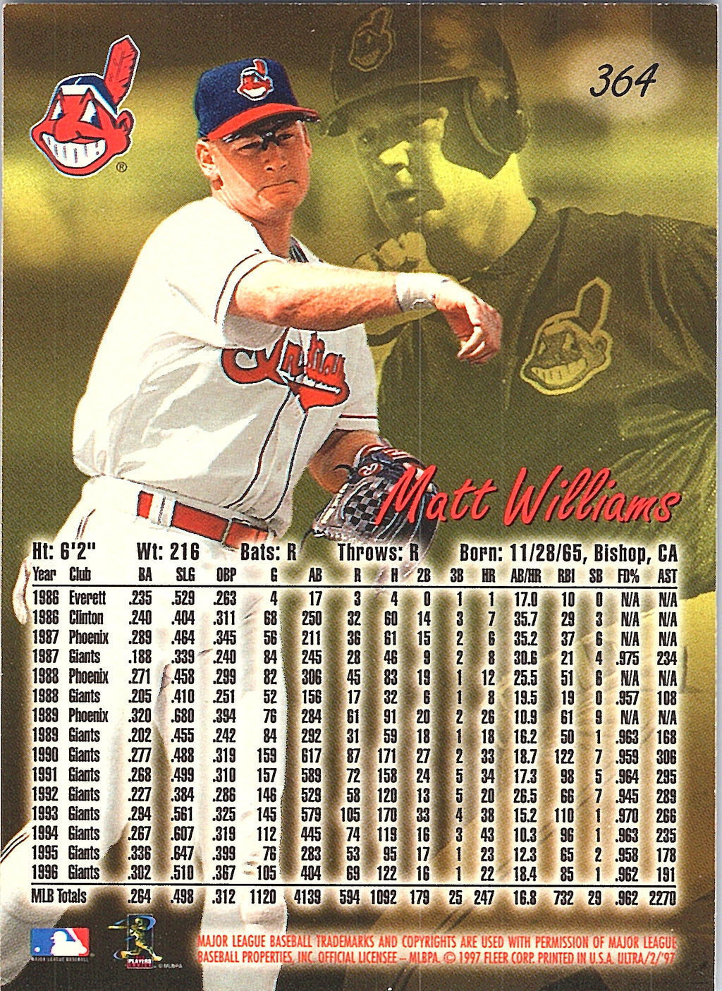 1997 Ultra Matt Williams #364 Cleveland Indians Excellent
