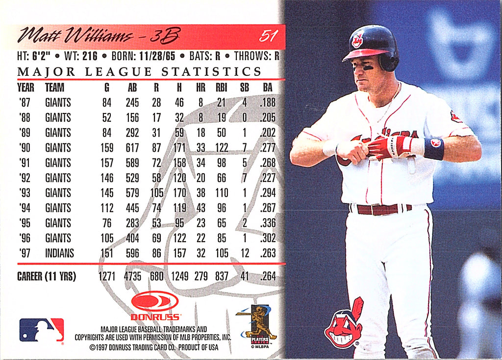 1998 Donruss Matt Williams #51 Cleveland Indians Excellent