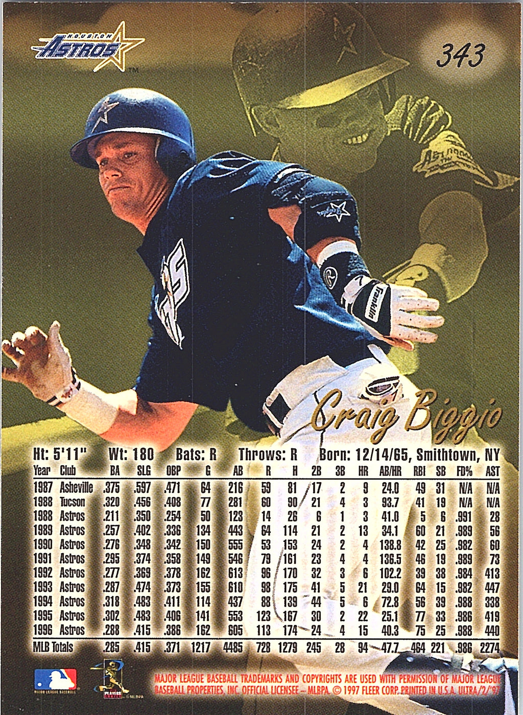 1997 Ultra Craig Biggio #343 Houston Astros Excellent