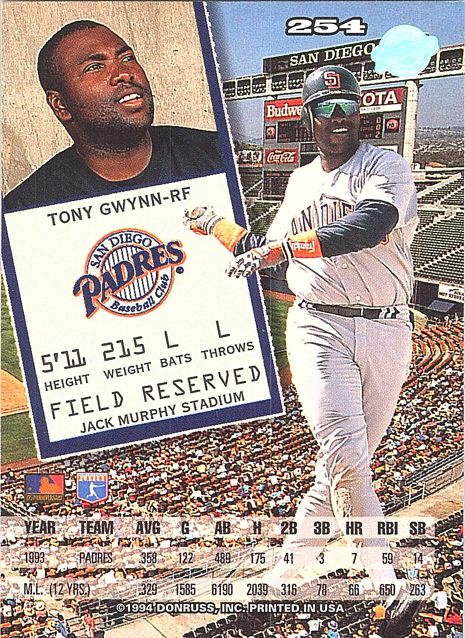 1994 Leaf Tony Gwynn #254 San Diego Padres Excellent