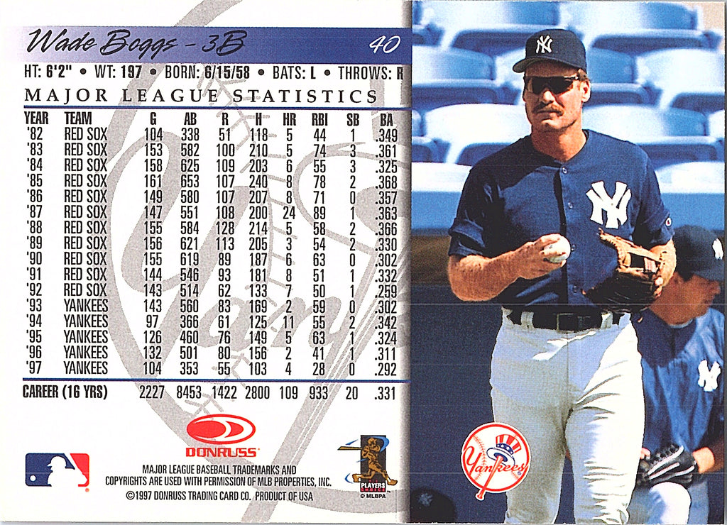 1998 Donruss Wade Boggs #40 New York Yankees Excellent