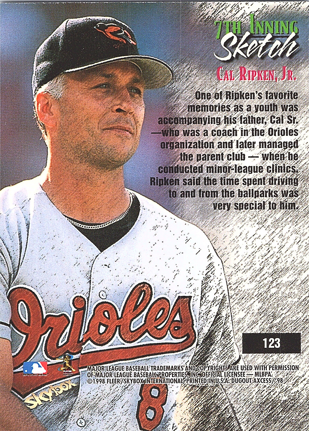 1998 SkyBox Dugout Axcess Cal Ripken Jr. #123 Baltimore Orioles Excellent