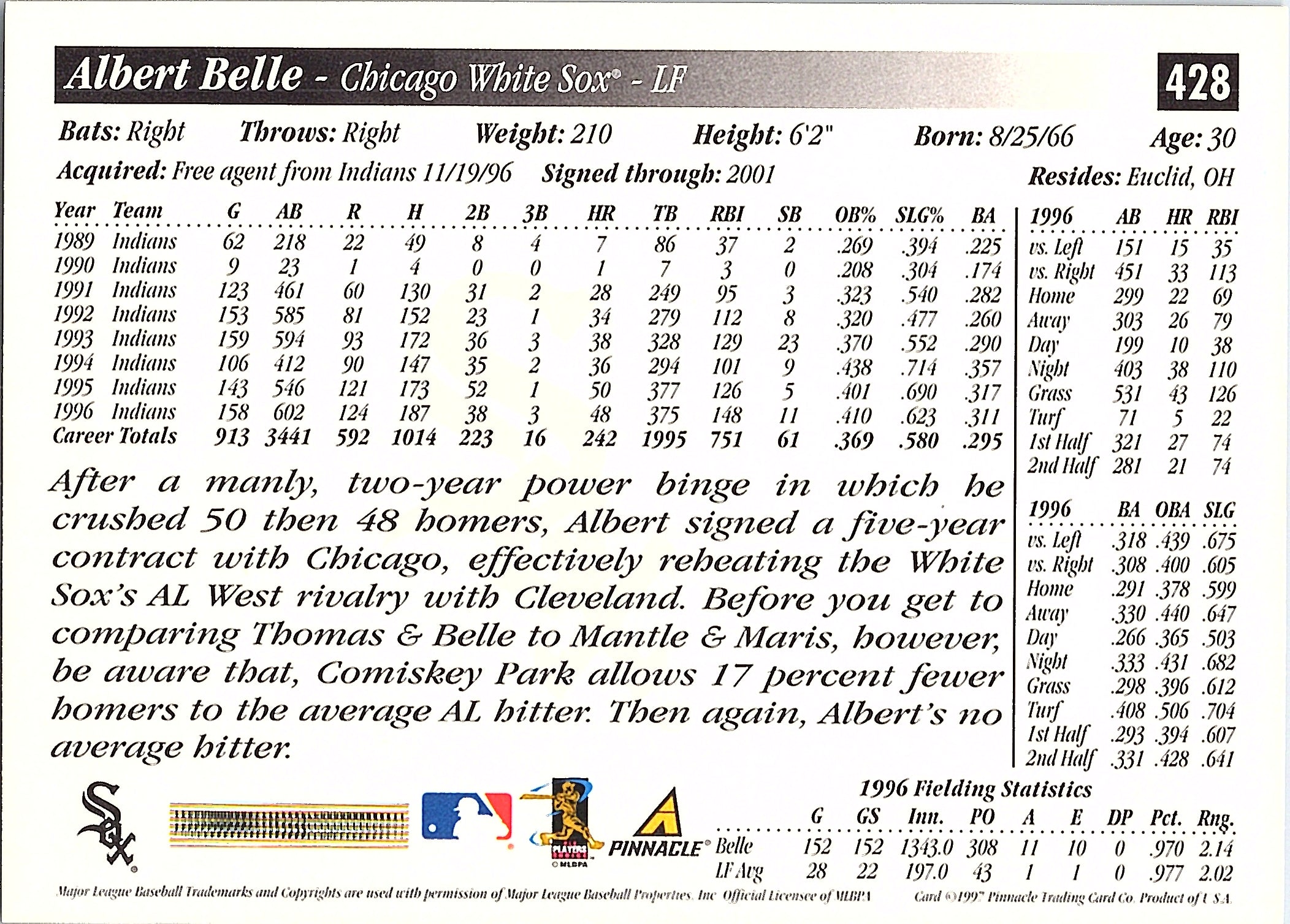 1997 Score Albert Belle #428 Chicago White Sox Excellent