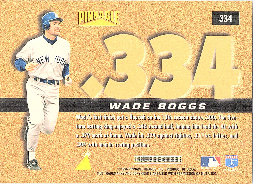 1996 Pinnacle Wade Boggs #334 New York Yankees Excellent
